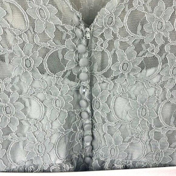 Mori Lee Mini Formal Dress Silver/Gray Lace Ribbon Bow Button-back Sleeveless 12 - Picture 6 of 13